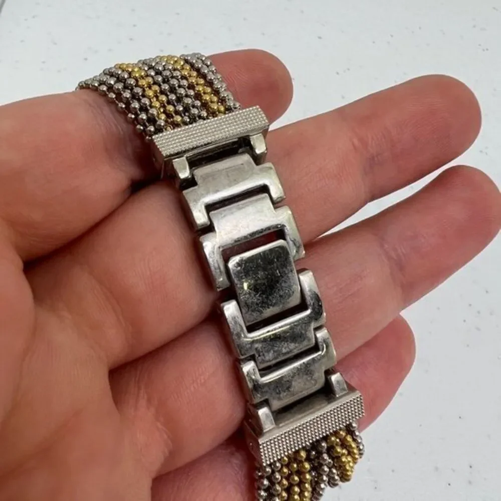 Chicos‎ Watch Chain Multi Strand Mixed Metal Gold Silver Tone Big Face White